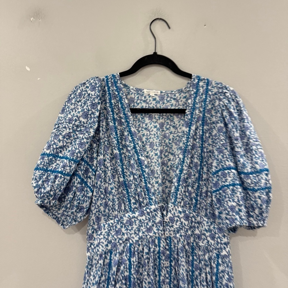 Poupette St Barth Dress Reine Midi Button down in Mistral Blue Floral - Picture 6 of 8